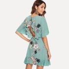 Shein Bell Sleeve Ruffle Hem Botanical Dress