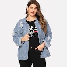 Shein Plus Slit Cut Back Buttoned Denim Jacket
