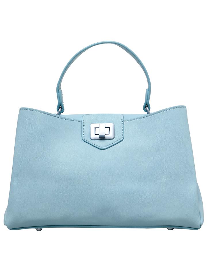 Shein Blue Metal Twist Lock Pu Tote Bag