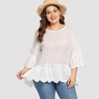 Shein Plus Laser Cut Insert Ruffle Dip Hem Blouse