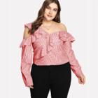 Shein Plus Asymmetrical Shoulder Ruffle Trim Striped Top