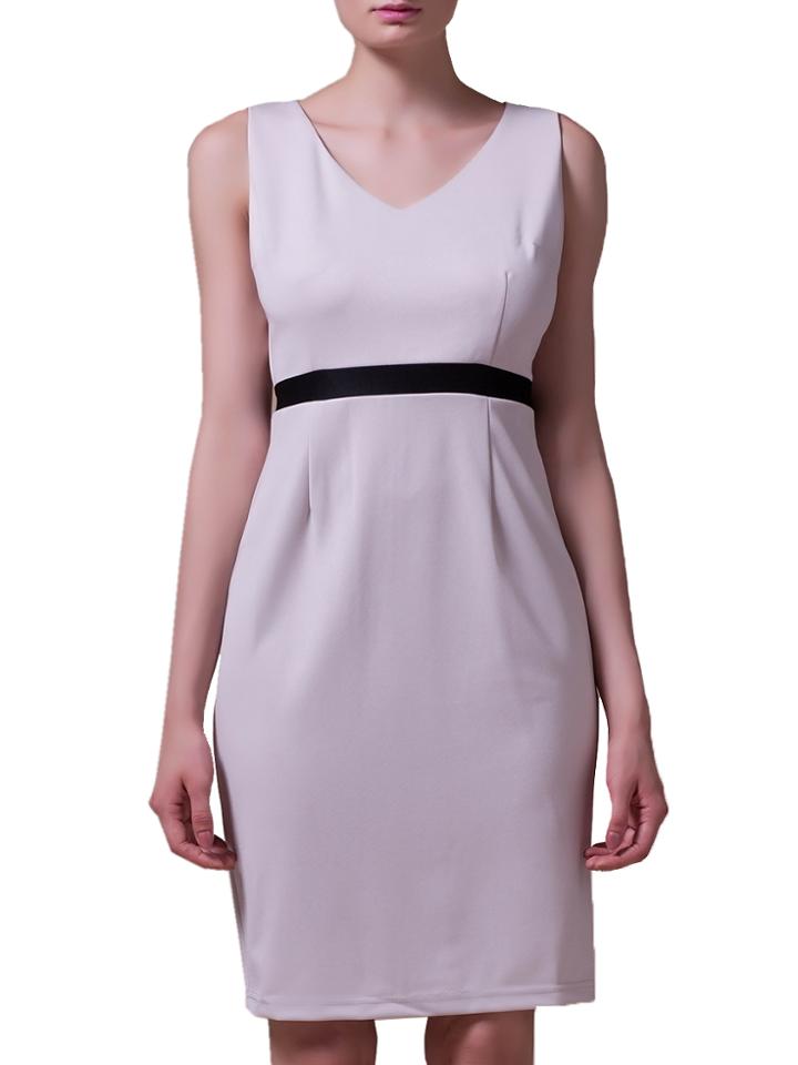 Shein Beige V Neck Sleeveless Sheath Dress