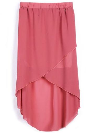 Shein Dark Pink Wrap High-low Chifffon Skirt