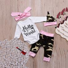 Shein Girls Letter Print Romper & Camo Print Pants & Hat