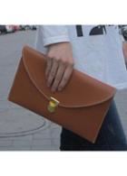 Rosewe Brief Button Hasp Brown Pu Shoulder Bag