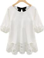 Shein White Back Bow Chiffon Plus Top