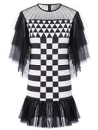 Shein Black White Sheer Mesh Geometric Print Dress