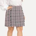 Shein Plus Frayed Trim High Waist Skirt