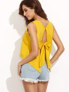 Shein Yellow V Neck Bow Split Back Tank Top