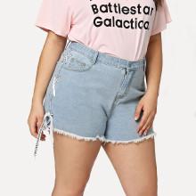 Shein Plus Raw Hem Lace Up Denim Shorts