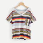 Shein Pocket Detail Striped T-shirt