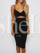 Shein Black Bodysuit Spaghetti Strap Designs Cut Out Wiggle Dress Skirts