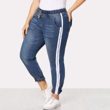 Shein Plus Striped Side Drawstring Waist Jeans