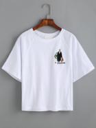 Shein White Raglan Sleeve Embroidered T-shirt