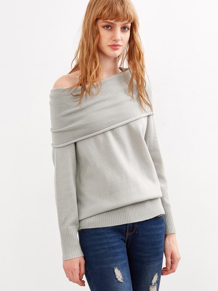 Shein Grey Off The Shoulder Long Sleeve Sweater