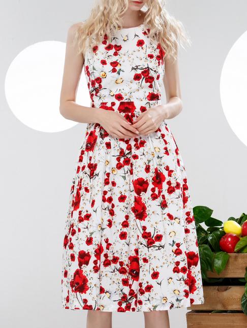 Shein White Backless Floral A-line Dress