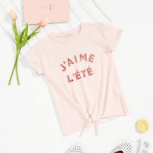 Shein Girls Twist Letter Print Tunic Tee