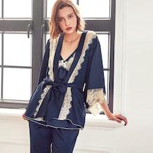 Shein Floral Lace Satin Cami Pj Set With Robe