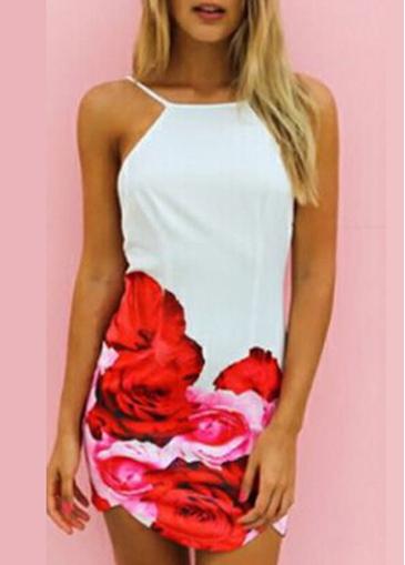 Rosewe Zipper Closure Spaghetti Strap Printed Dress