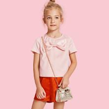 Shein Girls Bow Front Top & Side Pocket Shorts Set