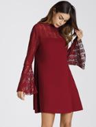 Shein Embroidered Lace Insert Flute Sleeve Dress