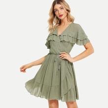 Shein Self Tie Waist Ruffle Trim Tiered Dress