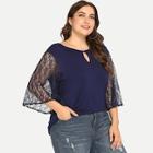 Shein Plus Lace Sleeve Solid Tee