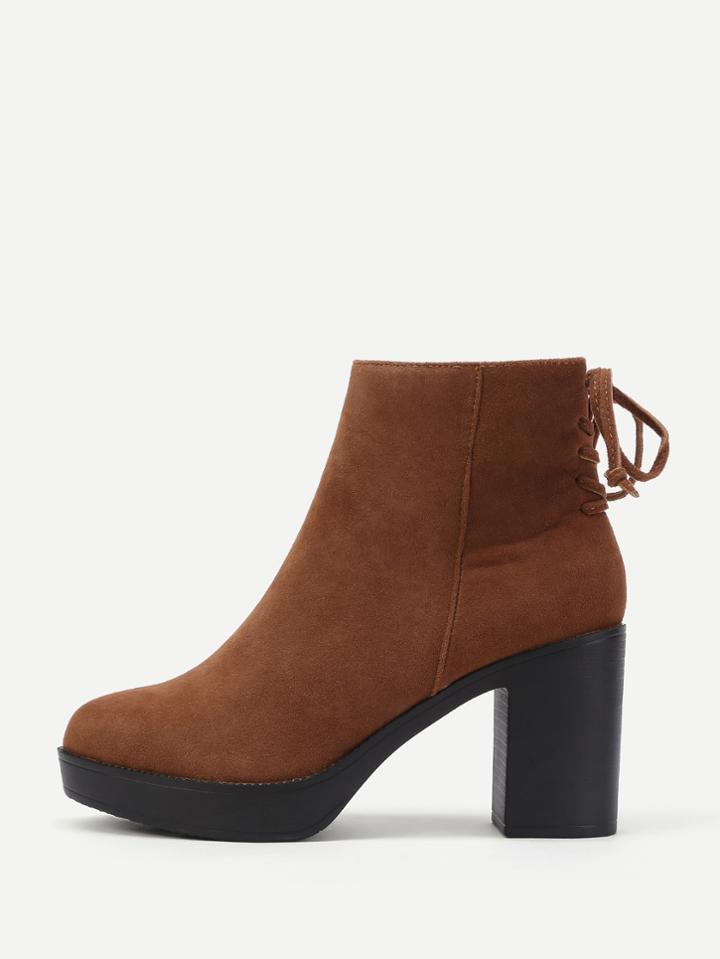 Shein Lace Up Back Block Heeled Boots
