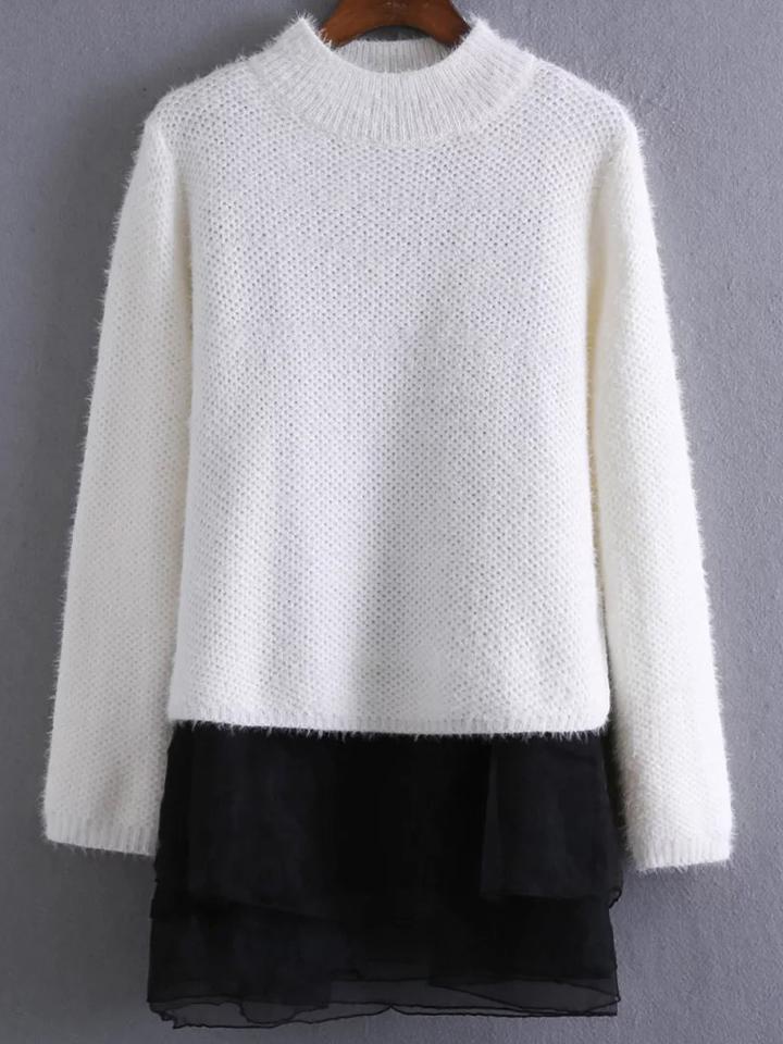 Shein White Crew Neck Sweater With Layered Tank Dress