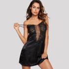 Shein Flower Applique Mesh Insert Slip Dress With Thong