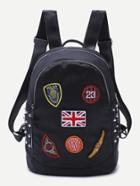 Shein Black Logo Patch Studded Nylon Backpack