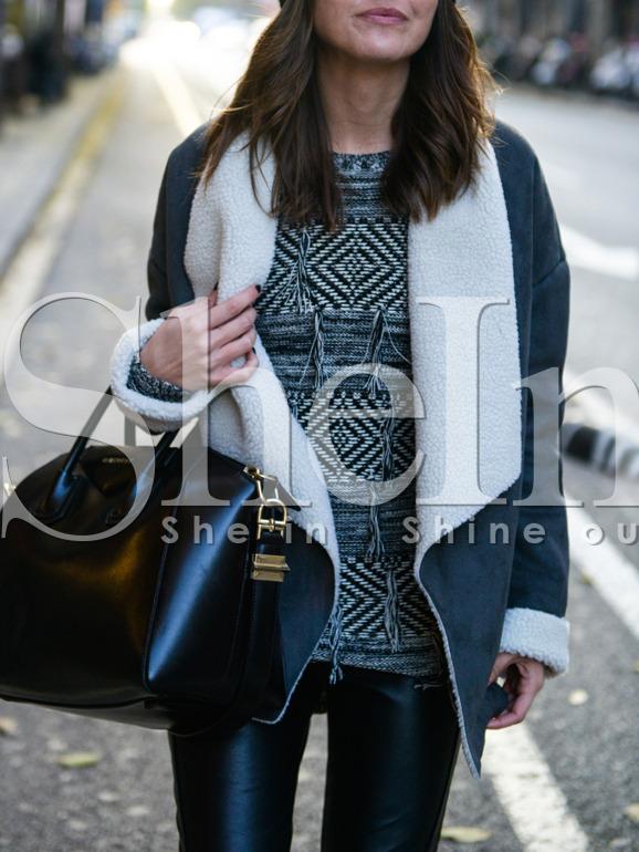 Shein Blue Long Sleeve Lapel Coat