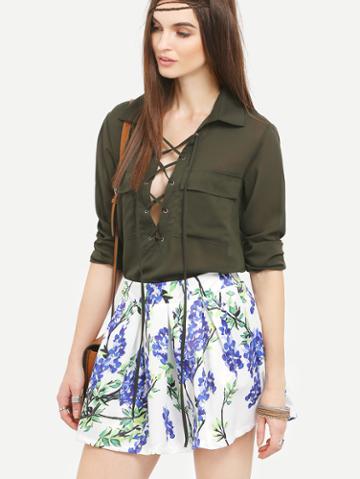 Shein Blossom Print Box Pleated Mini Skirt