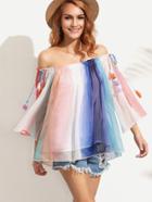 Shein Multicolor Tassel Tie Off The Shoulder Blouse