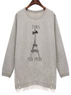 Shein Grey Tower Print Zipper Plus Sweatshirt