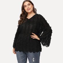 Shein Plus Applique Detail Vine Embroidered Top