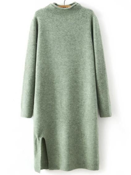 Shein Green Mock Neck Straight Sweater Dress