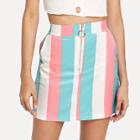 Shein Striped Zip Up Mini Skirt