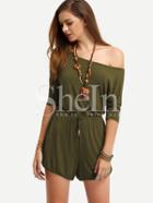 Shein Army Green Boat Neck Tie Jumpsuit