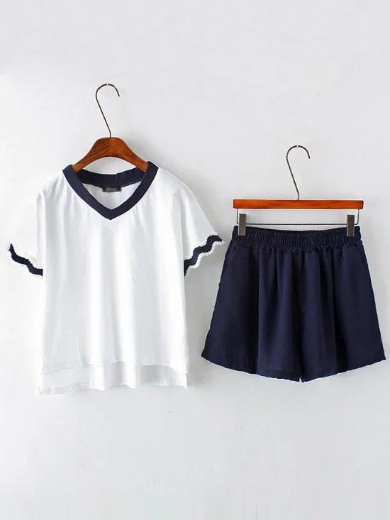 Shein White High Low T-shirt With Navy Shorts