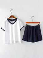 Shein White High Low T-shirt With Navy Shorts