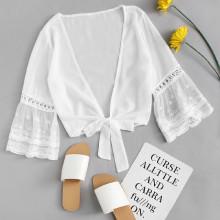 Shein Sheer Mesh Sleeve Knot Front Top