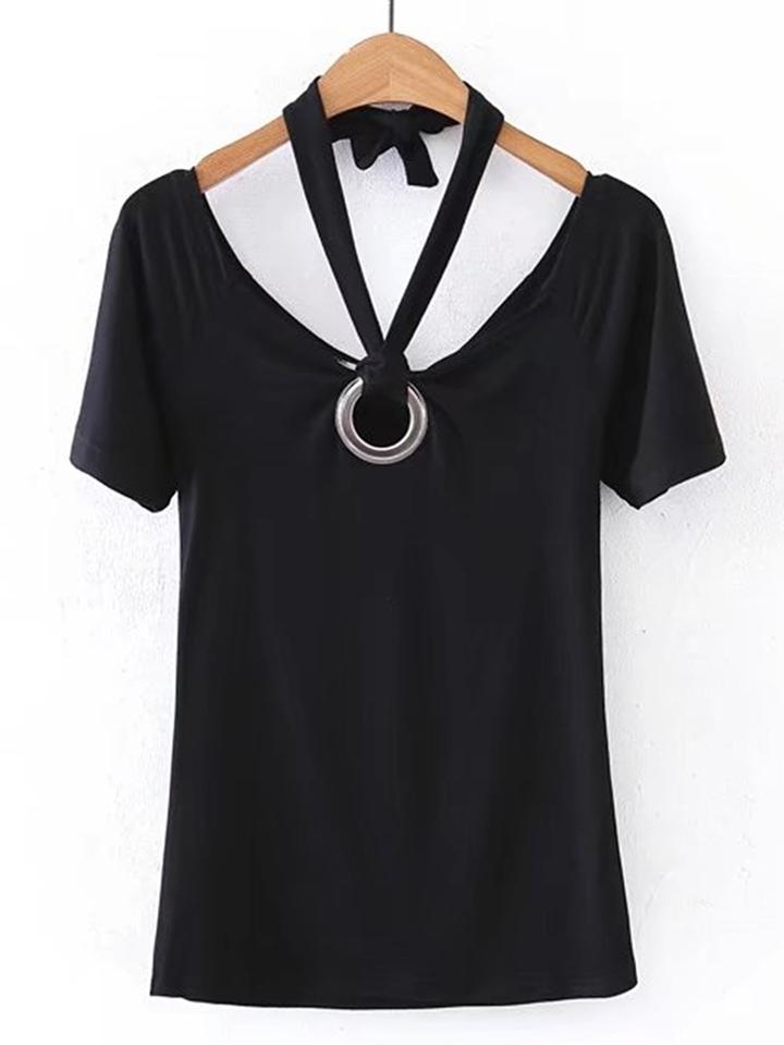 Shein Halterneck Tee With Ring Detail