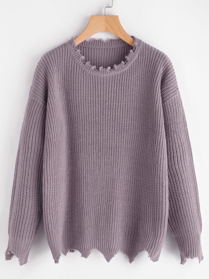Shein Drop Shoulder Raw Cut Edge Jumper