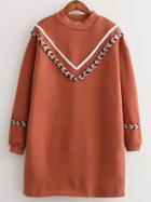 Shein Khaki Crew Neck V Pattern Loose Dress