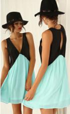 Shein Black Foam Green Deep V Neck Hollow Chiffon Dress