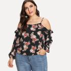 Shein Plus Ruffle Cold Shoulder Floral & Polka Dot Top