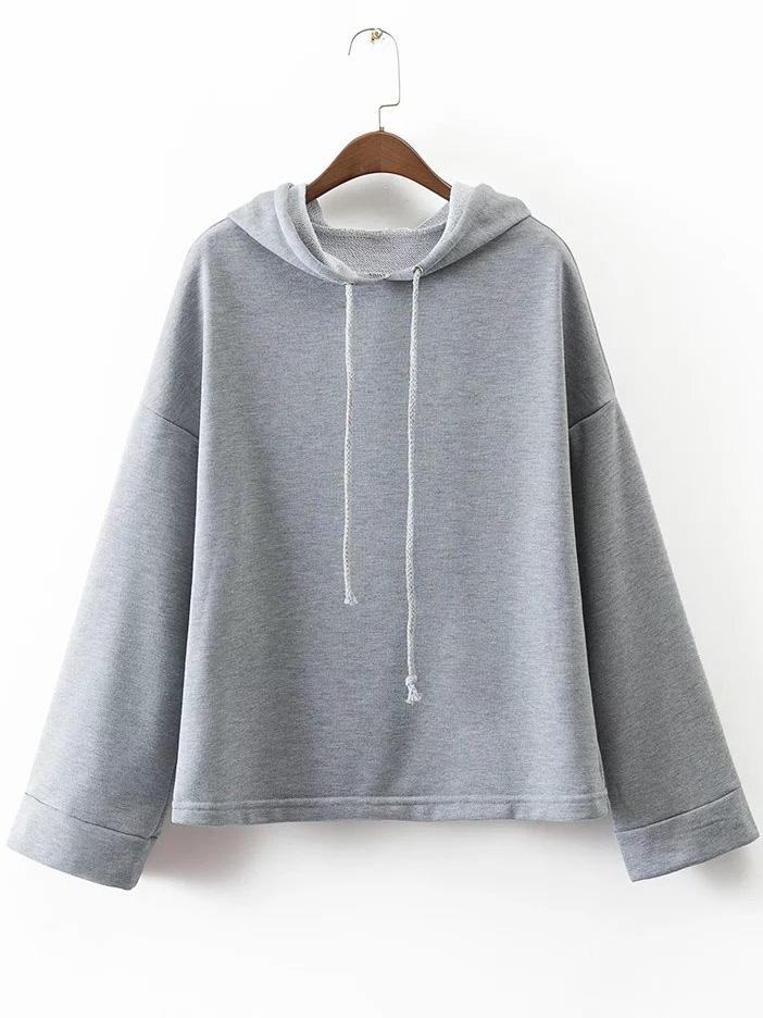 Shein Grey Drop Shoulder Loose Hooded Sweatshirt