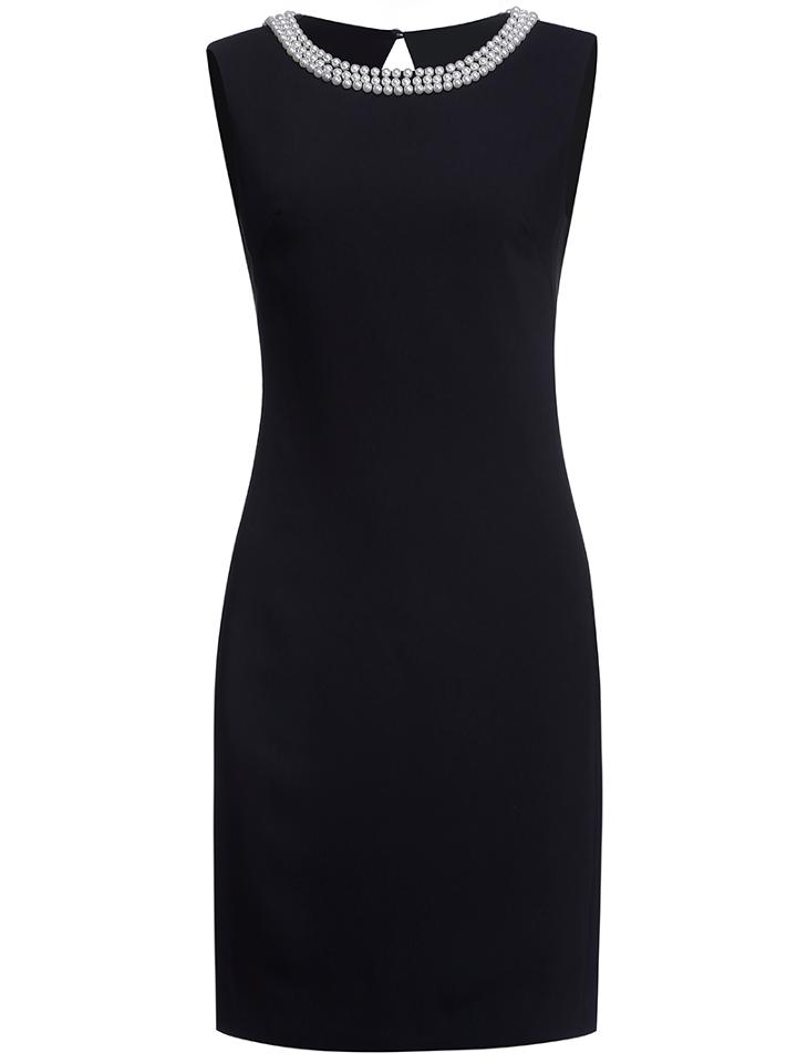 Shein Black Round Neck Sleeveless Beading Bodycon Dress