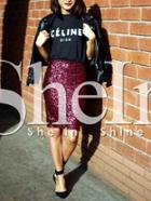 Shein Burgundy High Waist Sequined Sheath Skirt
